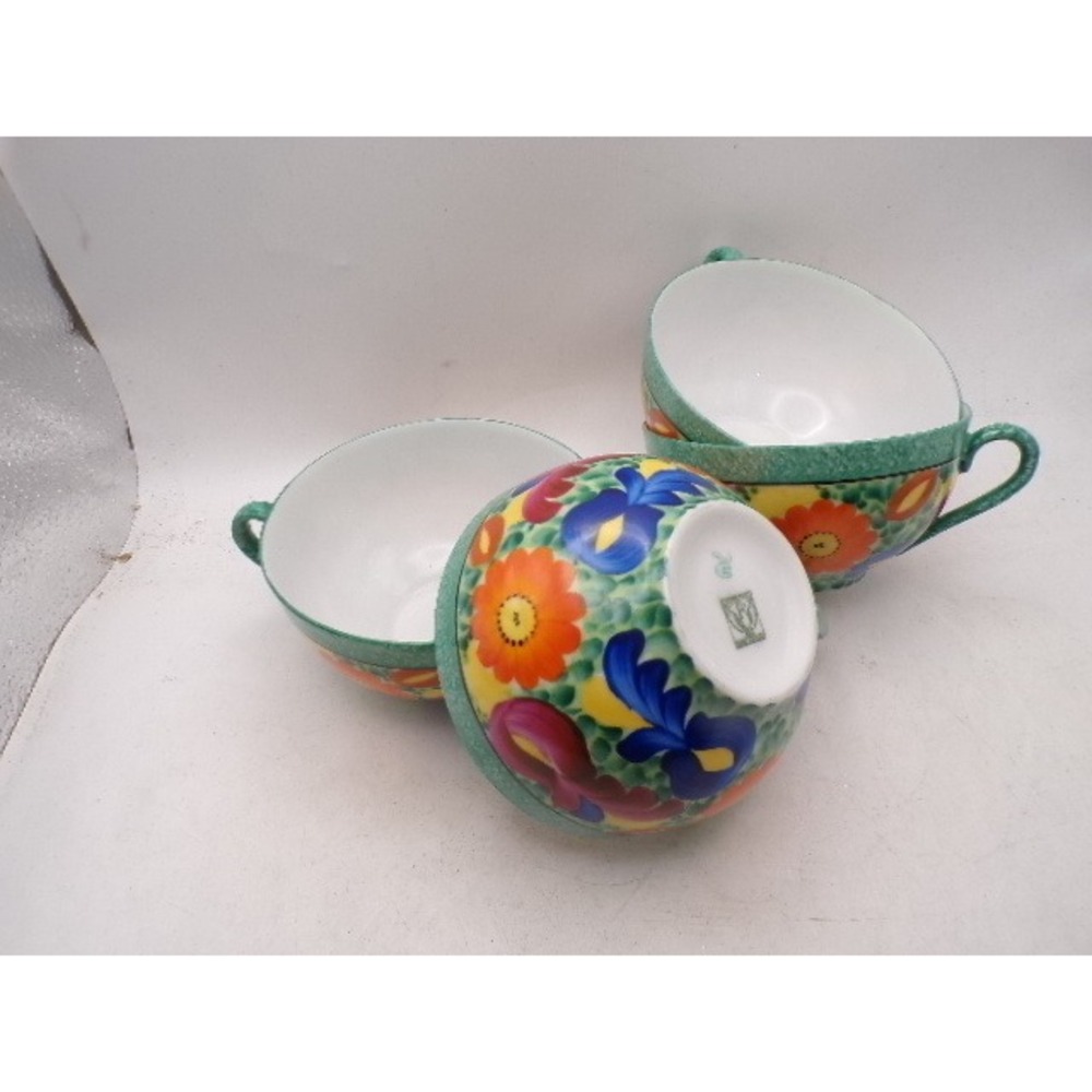 Vintage Phoenix China TF&S England Floral Teacups Set of 4 Art Deco Hand Painted